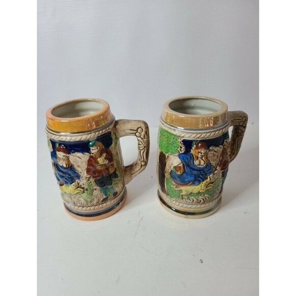 VINTAGE German Style Beer Stein Mug Set of Two - Picture 1 of 12